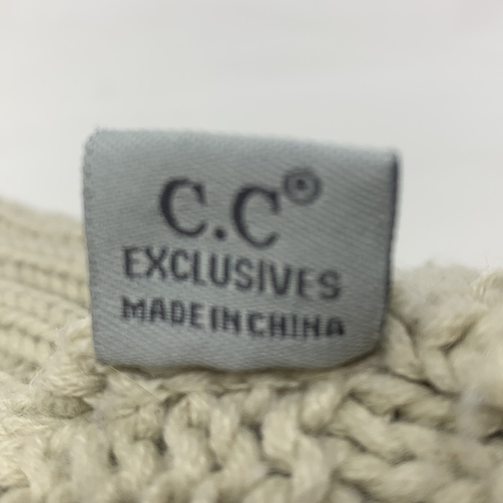 C.C. Exclusives beige neutral chunky knit beanie hat - Picture 5 of 6